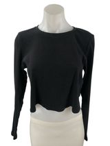 Aritzia TNA Womens Black Long Sleeve Crew Neck Knit T Shirt Tee Crop Top Size XL Photo 0