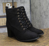 Journee Collection Lace-Up Zip Block Heel Faux Suede Bootie Boots Black 8.5M Photo 0