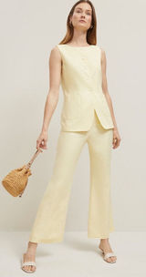 Ann Taylor Butter Yellow Linen Blend Matching Set | long vest, flare ankle pant Photo 0