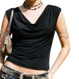 Vintage y2k 2000s D.E.P.T Black Cowle Neck open back Bow Blouse office siren Photo 0