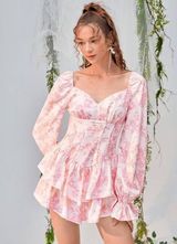 flouncy ruffly girly tiered off the shoulder corset style long sleeve dress xs Photo 0