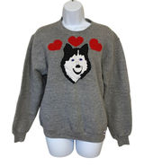 Vintage Russell Athletic Womens Small Sweatshirt Husky Dog‎ Gray 90s USA Hearts Photo 0
