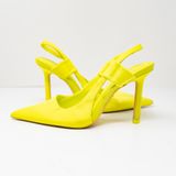 Zara Fabric Wrapped Pointed Toe Slingback High Heels Shoes Neon Yellow 7 Photo 0