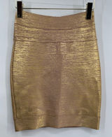 HERVE LEGER Champagne Gold Combo Bandage Fancy Mini Holiday Skirt small‎ Photo 0