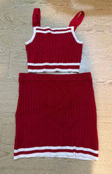 Freshman 1996 Womens Red White Cable Knit 2 Piece Crop Top and Mini‎ Skirt Set S Photo 0