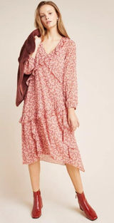Maeve Anthropologie Sirena Ruffled Tunic Puff Sleeve Ruffle Dress Size Medium‎ Photo 0