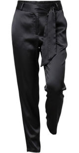 Ett:twa by Anthropologie Satin Trousers 10 Black New Tie Waist High Rise Pants‎ Photo 0