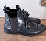 Zara Trafaluc Black‎ Leather Tassel Chelsea Ankle Boots 38 Preppy Coastal Rain Photo 0