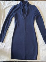 Sunday Best Navy Long-Sleeve Zip-Front Knit Dress Photo 0
