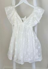 Lizard Thicket Lyn Burches White Flutter Sleeve Ruffled Mini Dress Size Small Photo 0