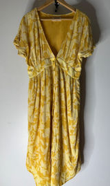 The Normal Brand Womens Yellow Floral Button Front V-Neck Midi Dress Size large Photo 0