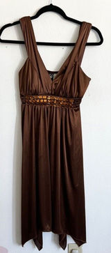 Windsor Brown Beaded Babydoll Dress, Y2K, Boho, Vintage, Retro, Elegant, Formal, Medium‎ Photo 0