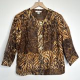 COLDWATER CREEK Size 12 Animal Print Brown Jacket Blazer Tiger Boho City Glam Photo 0