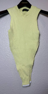 PrettyLittleThing Lime Green Ribbed Mock Neck Sleeveless Bodysuit Size S‎ Photo 0