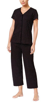 NWT! Charter Club Black Polka Dot 2 Piece Short Sleeve Pajama Set Women's Size Medium Photo 0
