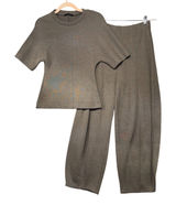 Zara Knit 2 Piece Set Top and Pants Taupe Brown‎ Seam Detail Medium Photo 0