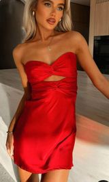 Red Strapless silk homecoming dress Photo 0