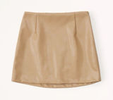 Abercrombie Fitch Women L Light Brown Skirt Short Vegan Leather Casual Cocktail Photo 0