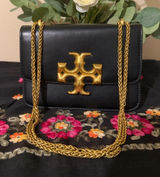 Tory Burch Black Leather Crossbody with Gold Logo Chain Photo 0