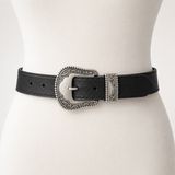 Vince Camuto Western Belt Women Small Black Silver Engraved Buckle Boho Cowgirl Photo 0