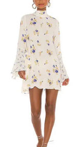 Free People Tate Mock Neck Floral Bell Sleeve Tunic Mini Dress XL Photo 0