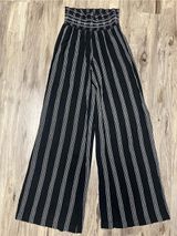 Rewash Black White Pink Striped Linen Blend Wide Leg Smocked Waist Pants XS Photo 0