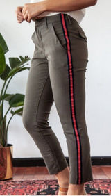 Pistola Pants Womens Luci High Rise Cropped Green Chino Red Racer Stripe Size 25 Photo 0