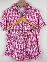 Pink Monkey Print Pajama Set Short Sleeve Top & Shorts Size L Photo 0