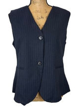 Zara Womens Navy Blue Pinstripe Tailored V-Neck Waistcoat Vest Corpcore Size XL Photo 0