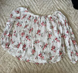 Abercrombie & Fitch White Off-Shoulder Blouse with Pink Floral Print Photo 0