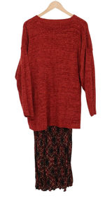 Etoile Sweater Set Womens 1X 2-Piece Chenille Tunic Pleated Skirt Rust Red Exc Photo 0
