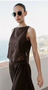 NWT Zara Brown Sleeveless Lace Trim Top Photo 0