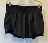 NWT AWLGUG Women's Black Smocked High Waist Athletic Running Shorts XL Pocket Photo 0