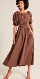 Abercrombie & Fitch Cut Out Puff Sleeve Midi Dress Brown Sz Medium Photo 0