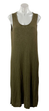 Banana Republic Olive Green Ribbed Knit Sleeveless Slit Midi Tank Dress Size L Photo 0