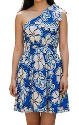 🆕 MEET ME IN SANTORI Azure Bloom Floral One Shoulder Cutout‎ Mini Dress Small Photo 0