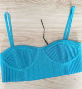 Retrofete Large Gabi Bandage Knit Top Blue Shimmer Rave Nightclub Party Bustier Photo 0
