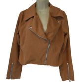 Womens Camel Lightweight Short Cropped Faux Suede Zipper Jacket Photo 0