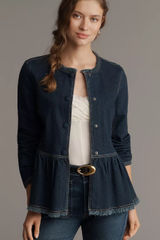 Pilcro Denim Jacket Womens Small Blue Excellent Peplum Collarless Raw Edge Photo 0