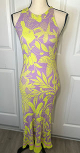 Farm Rio Anthropologie Maxi‎ Dress Tropical Smocked S Purple Lime Green Floral Photo 0