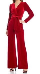 Antonio Melani Burgundy Red Velvet Long‎ Sleeve Wide Leg Jumpsuit Size 2 Holiday Photo 0