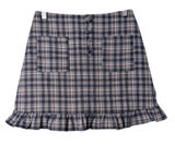 Mooyen Plaid Mini Skirt M Gray Brown School Girl Y2K Academia Ruffle Hem Butt Photo 0