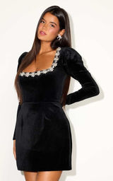 Lulus Ioanna Black Velvet Rhinestone Long Sleeve Mini Dress Party XL FLAW NWT Photo 0
