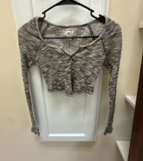 BDG Urban Outfitters Long Sleeve Cropped Waffle Knit Top Brown Marled Small Photo 0