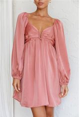 The Post Satin Long‎ Sleeve Mini Dress Lace-Up Back Coquette Pink Party L Photo 0