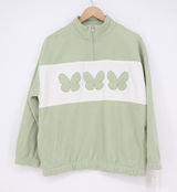 No Boundaries Desert Sage Green Butterfly Polar Fleece Quarter Zip Pullover M Photo 0