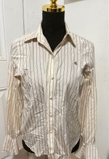 Lauren Ralph Lauren Women 4 Silk Pinstripe Button Down Shirt Fluted Cuff Cream Photo 0