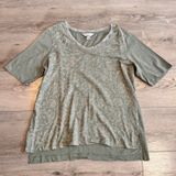 Christopher & Banks Sage Green‎ Paisley Foil V-Neck Top Large Short Sleeve Tunic Photo 0