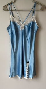 Victoria’s Secret Lace Trim Slip Dress Laungerie Floral Intimates Baby Blue S Photo 0