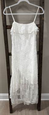Storia White Lace Asymmetrical Maxi Dress Photo 0